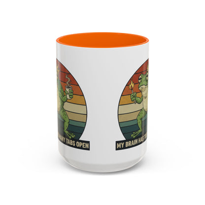 "Too Many Tabs Open" Retro Frog Accent Mug - 11oz & 15oz Ceramic Coffee Cup
