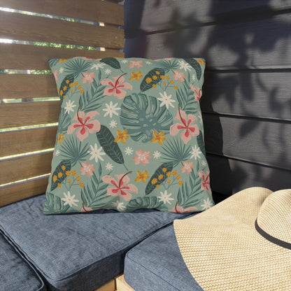 Palm Leaf & Hibiscus - Outdoor Throw Pillow