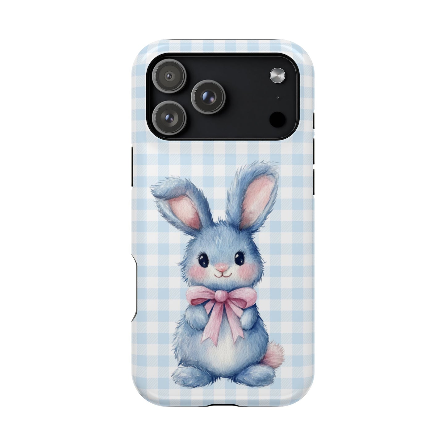 Cute Bunny on Blue Plaid MagSafe iPhone Case