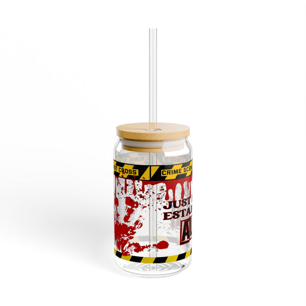 True Crime Lover, 16oz Glass, Alibi Iced Can Glass, Crime Lover Cup, Glass Jar with Lid and Straw, 16oz Glass Cup, Libbey Cup