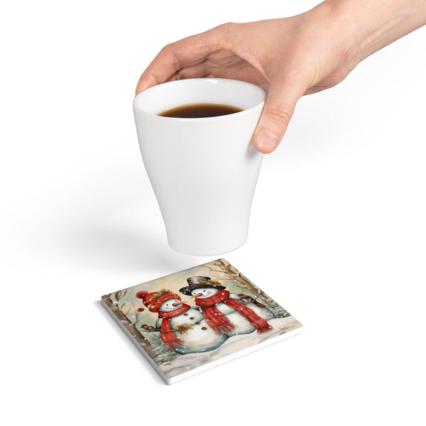 Snowman Holiday Ceramic Coaster Set, Christmas Decor, Winter Drinkware, Gift for Him/Her, Cozy Home Accents