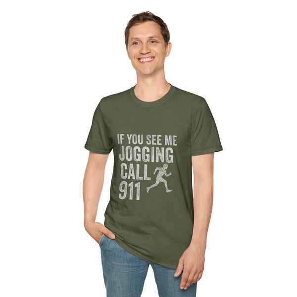 If You See Me Jogging Call 911 T-Shirt – Funny Fitness Humor Tee for Adults, Sarcastic Workout Gift