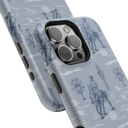 iPhone Case - Blue Cowboy and Cactus Western Themed MagSafe Tough Case