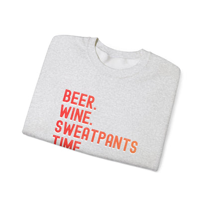Funny "Beer Wine Sweatpants Time" Crewneck Sweatshirt