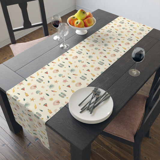 Seashell & Beach Print - Coastal Table Runner