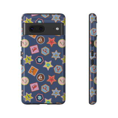 Lobsters Sailboats and Seashells on Navy Blue Phone Case