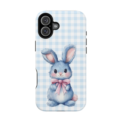 Cute Bunny on Blue Plaid MagSafe iPhone Case