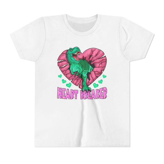 Kids TRex Heart Breaker Dinosaur Youth Valentines Day Short Sleeve TShirt