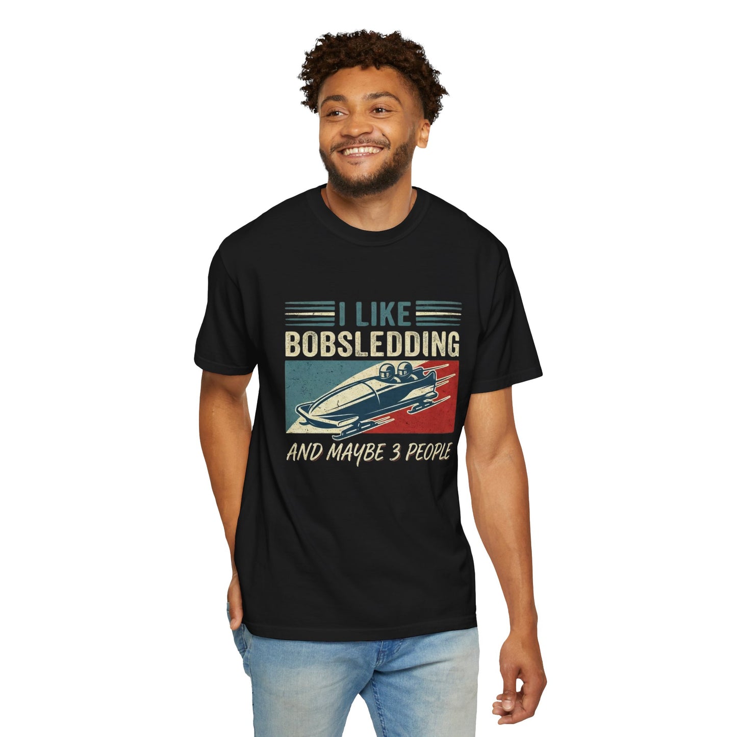 "I Like Bobsledding & Maybe 3 People" Retro Graphic T-Shirt | Funny Winter Sport Gift
