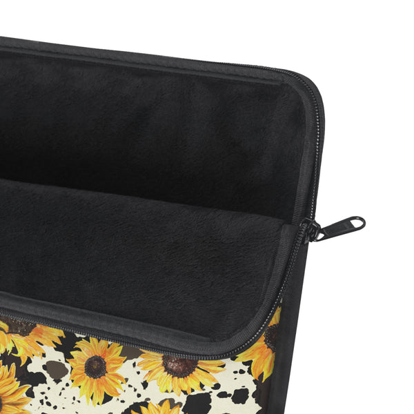 Sunflowers on Cow Print Laptop Sleeve
