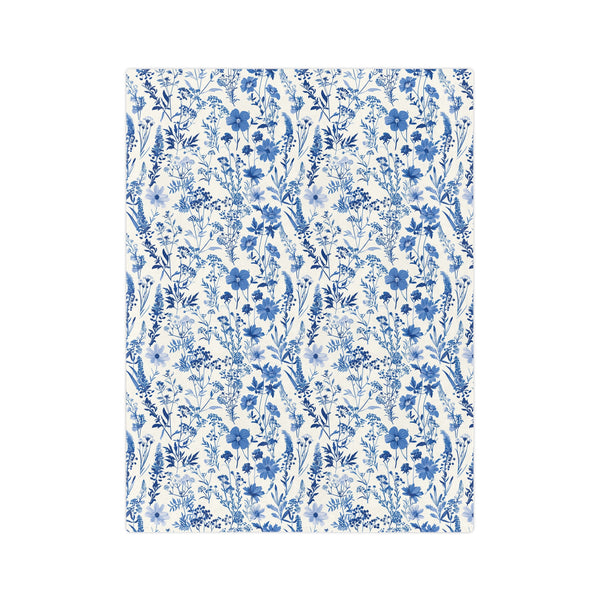 Blue Floral Toile Velveteen Blanket, Cozy Microfiber Throw for Home Decor, Gift for Her, Bedroom Decor, Perfect for Weddings and Holidays