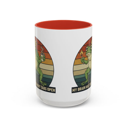 "Too Many Tabs Open" Retro Frog Accent Mug - 11oz & 15oz Ceramic Coffee Cup