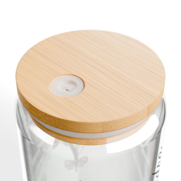 Personalized March Flower 16oz Can Glass - Stylish Sipper with Bamboo Lid and Straw