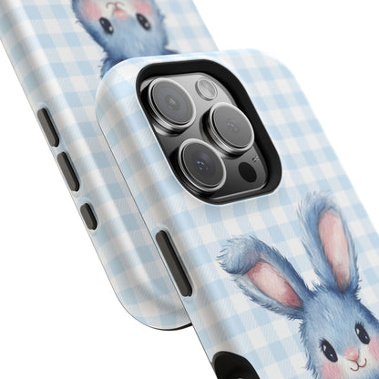 Cute Bunny on Blue Plaid MagSafe iPhone Case