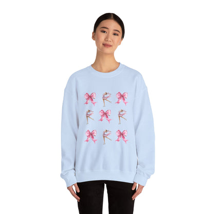 Coquette Bow & Figure Skating Crewneck Sweatshirt | Soft Fleece Balletcore Aesthetic Pullover