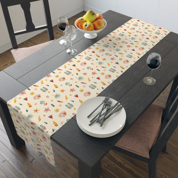 Seashell & Beach Print - Coastal Table Runner