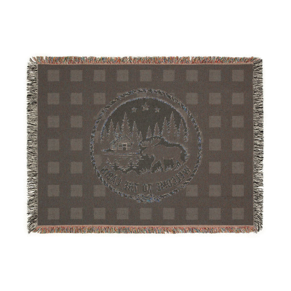 Welcome to the Cabin Woven Blanket | Moose, Log Cabin & Lake Buffalo Plaid Throw | Rustic Lodge Decor | Fall & Winter Gift