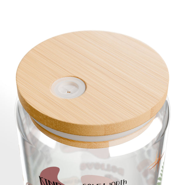 Daily Affirmation Glass Can Cup with Bamboo Lid & Straw, 16oz Self-Care Motivational Tumbler, Inspirational Drinkware, Positive Energy Cup