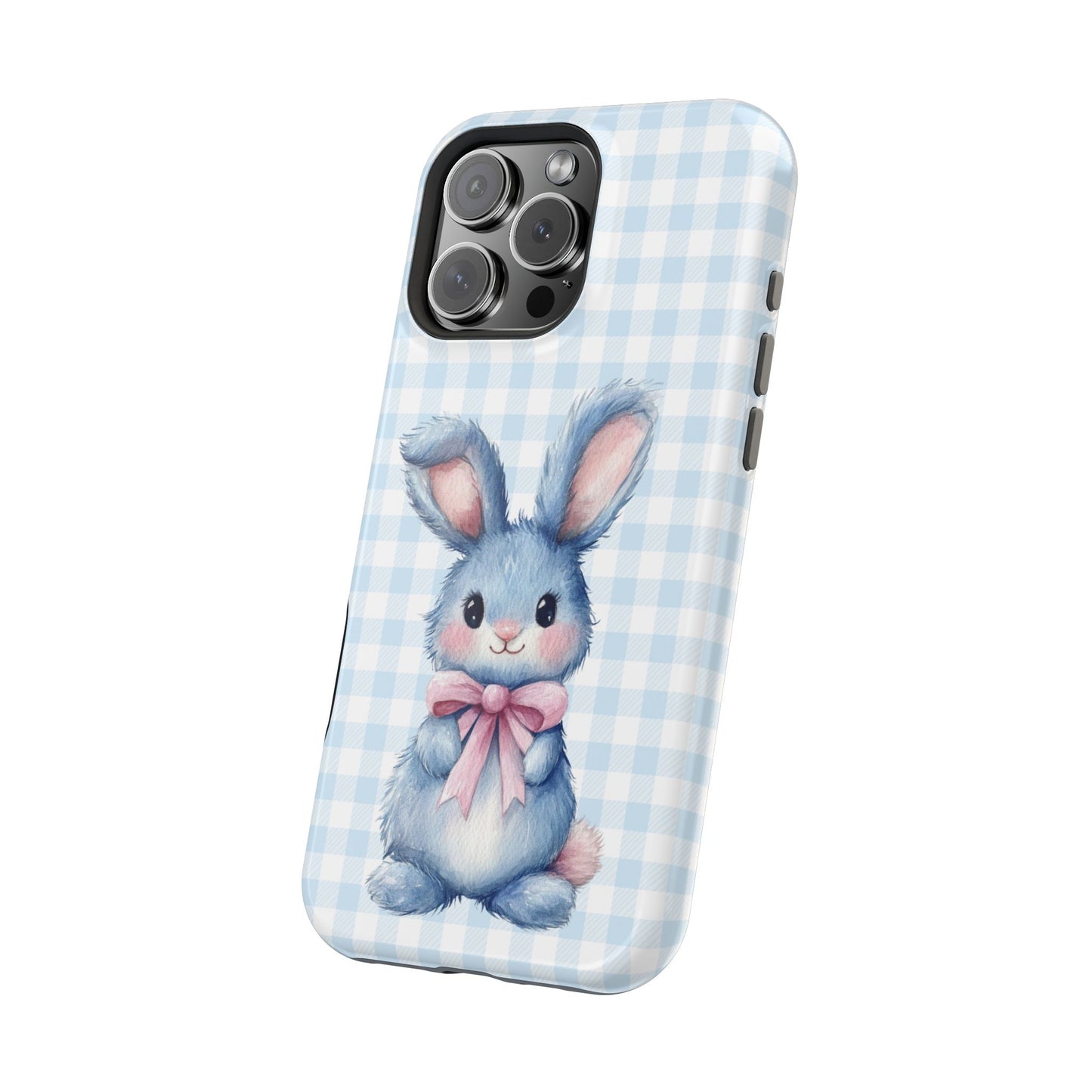 Cute Bunny on Blue Plaid MagSafe iPhone Case