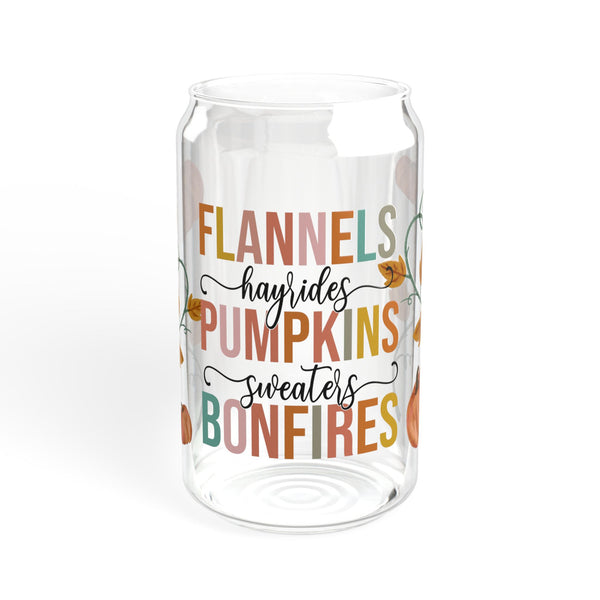Fall Glass Can, Pumpkins 16oz Libbey Glass, Hayride Iced Coffee Cup, Fall Themed, Glass Tumbler Cup with Lid & Straw, Sweater Season
