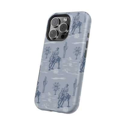 iPhone Case - Blue Cowboy and Cactus Western Themed MagSafe Tough Case