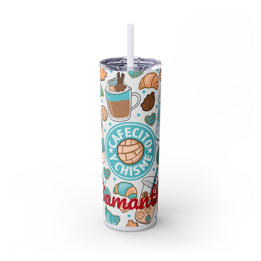Personalized Cafe y Chisme, Skinny Tumbler with Straw, Skinny 20oz Tumbler, Cross, Cafe y Chisme