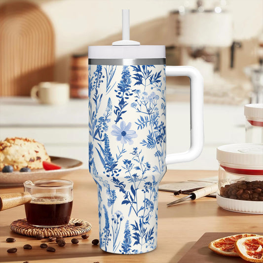 Vintage Blue Floral Toile - Stainless Steel 40oz Tumbler