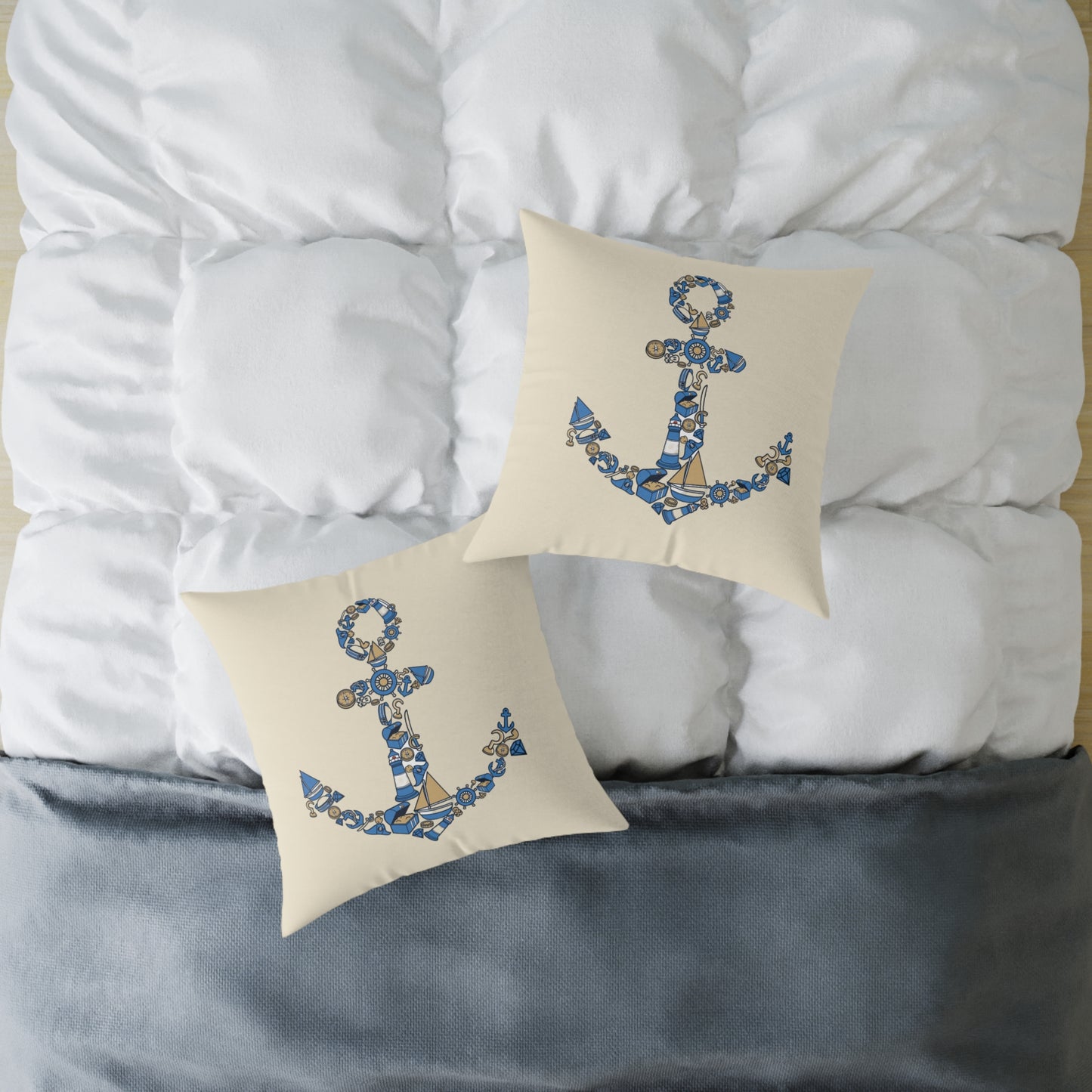 Nautical Anchor - Indoor Coastal Decor Throw Pillow
