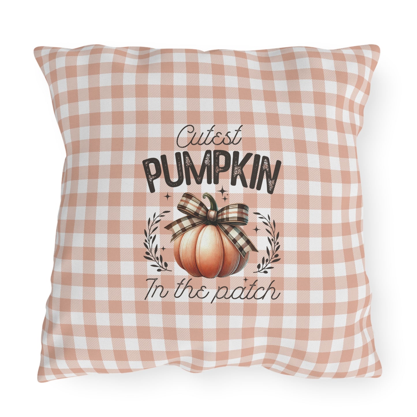 Cutest Pumpkin in the Patch Plaid Outdoor Pillow — Fall Gingham Decorative Pillow