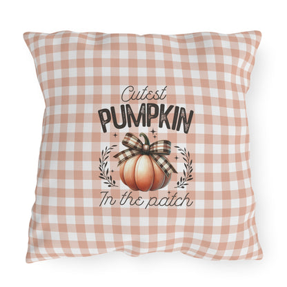 Cutest Pumpkin in the Patch Plaid Outdoor Pillow — Fall Gingham Decorative Pillow