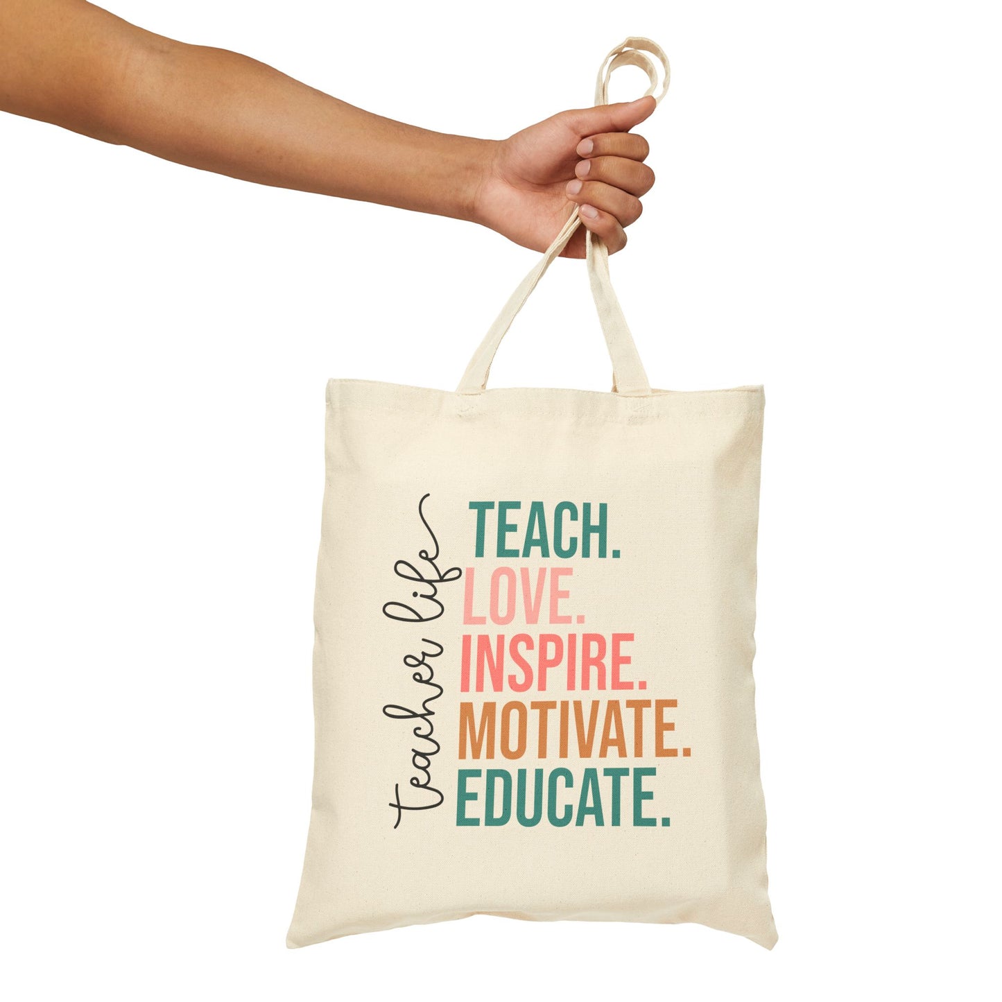 Teacher Life Cotton Canvas Tote Bag | Inspirational Gift for Educators | Eco-Friendly, Reusable, School Supply, Classroom Accessory