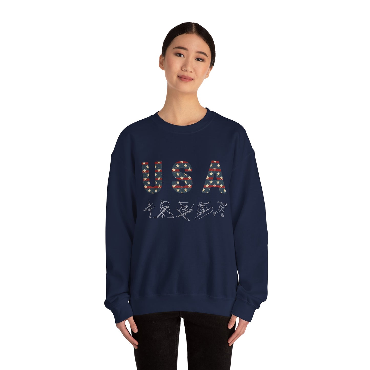 Vintage USA Winter Sports Crewneck Sweatshirt – Navy Blue