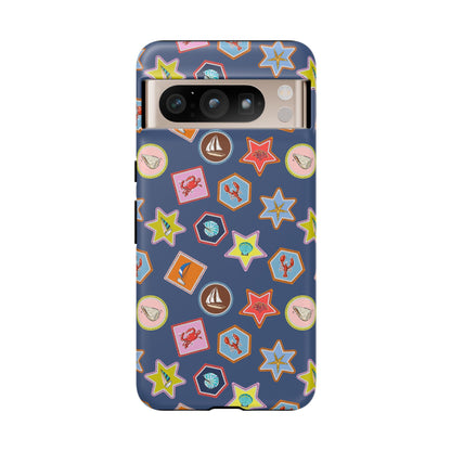 Lobsters Sailboats and Seashells on Navy Blue Phone Case