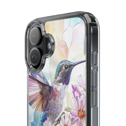 Clear Hummingbird Phone Case - Floral Stained Glass Design, Wireless Charging Compatible
