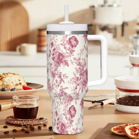 Pink Floral Toile - 40oz Stainless Steel Tumbler
