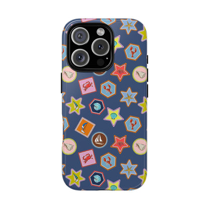 Lobsters Sailboats and Seashells on Navy Blue Phone Case