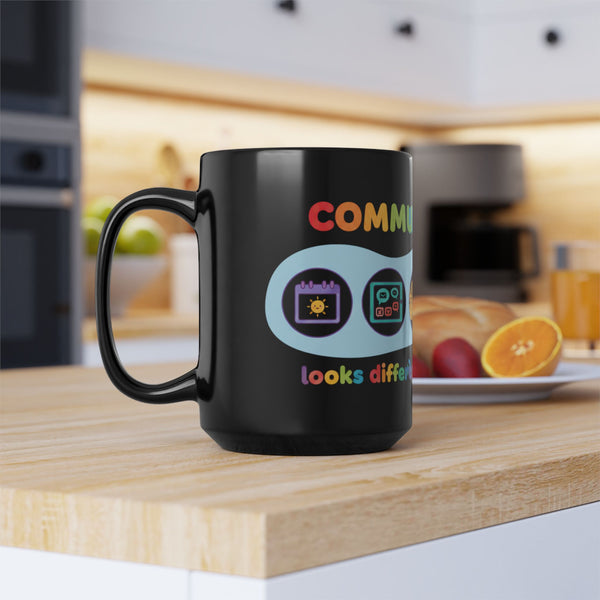Neurodiversity Communication Mug - 11oz Black Ceramic - Inclusive AAC & ASL Art