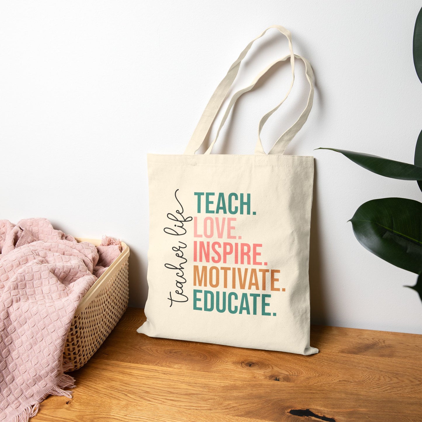 Teacher Life Cotton Canvas Tote Bag | Inspirational Gift for Educators | Eco-Friendly, Reusable, School Supply, Classroom Accessory