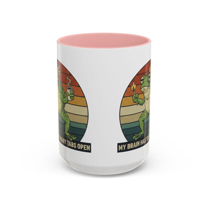 "Too Many Tabs Open" Retro Frog Accent Mug - 11oz & 15oz Ceramic Coffee Cup