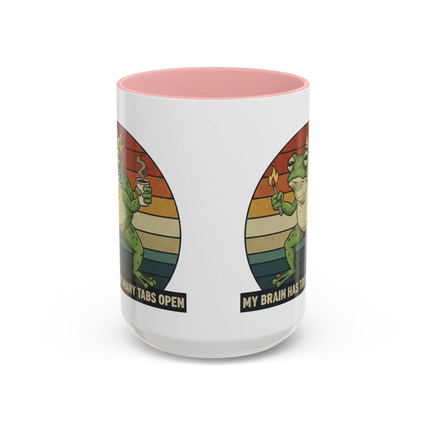 "Too Many Tabs Open" Retro Frog Accent Mug - 11oz & 15oz Ceramic Coffee Cup