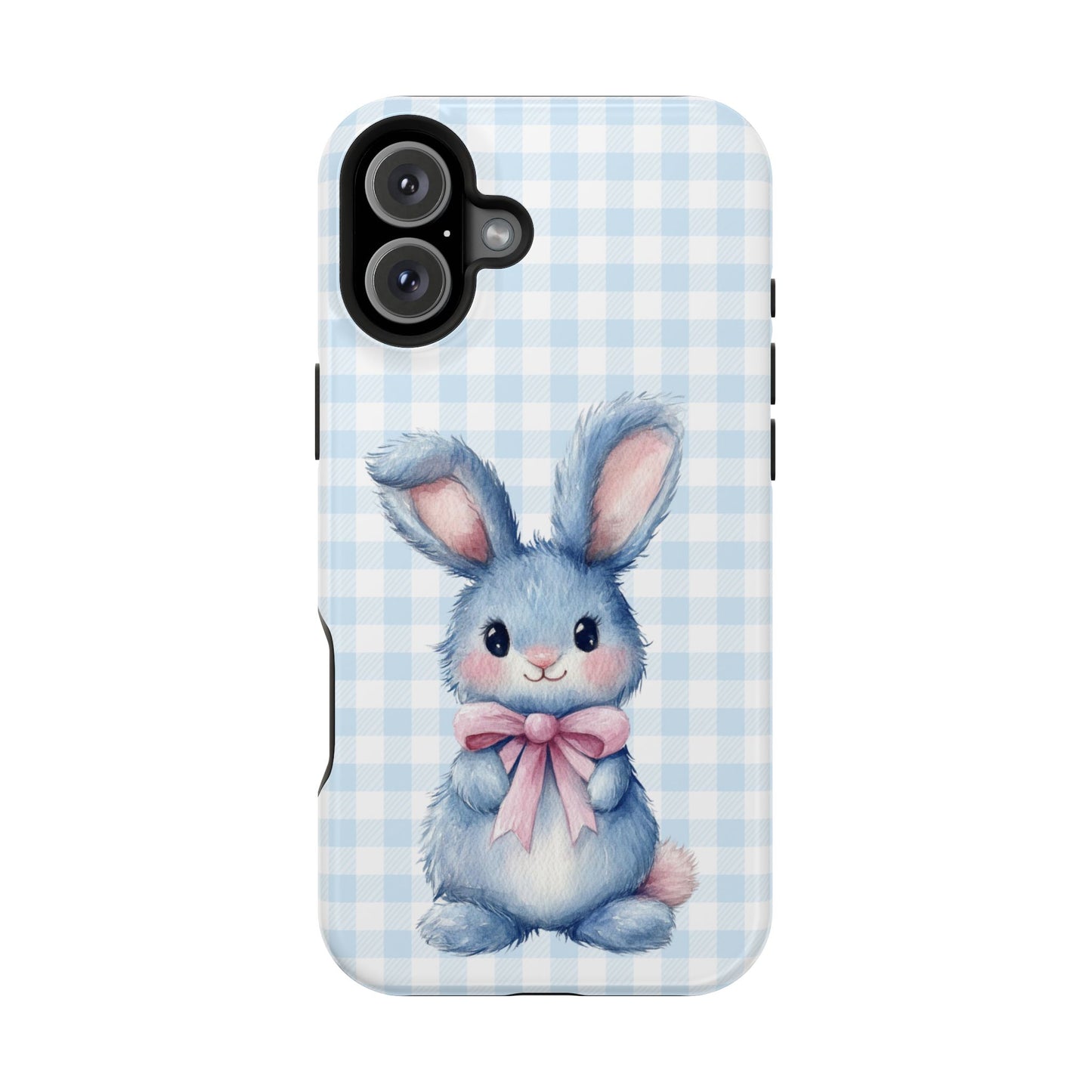 Cute Bunny on Blue Plaid MagSafe iPhone Case