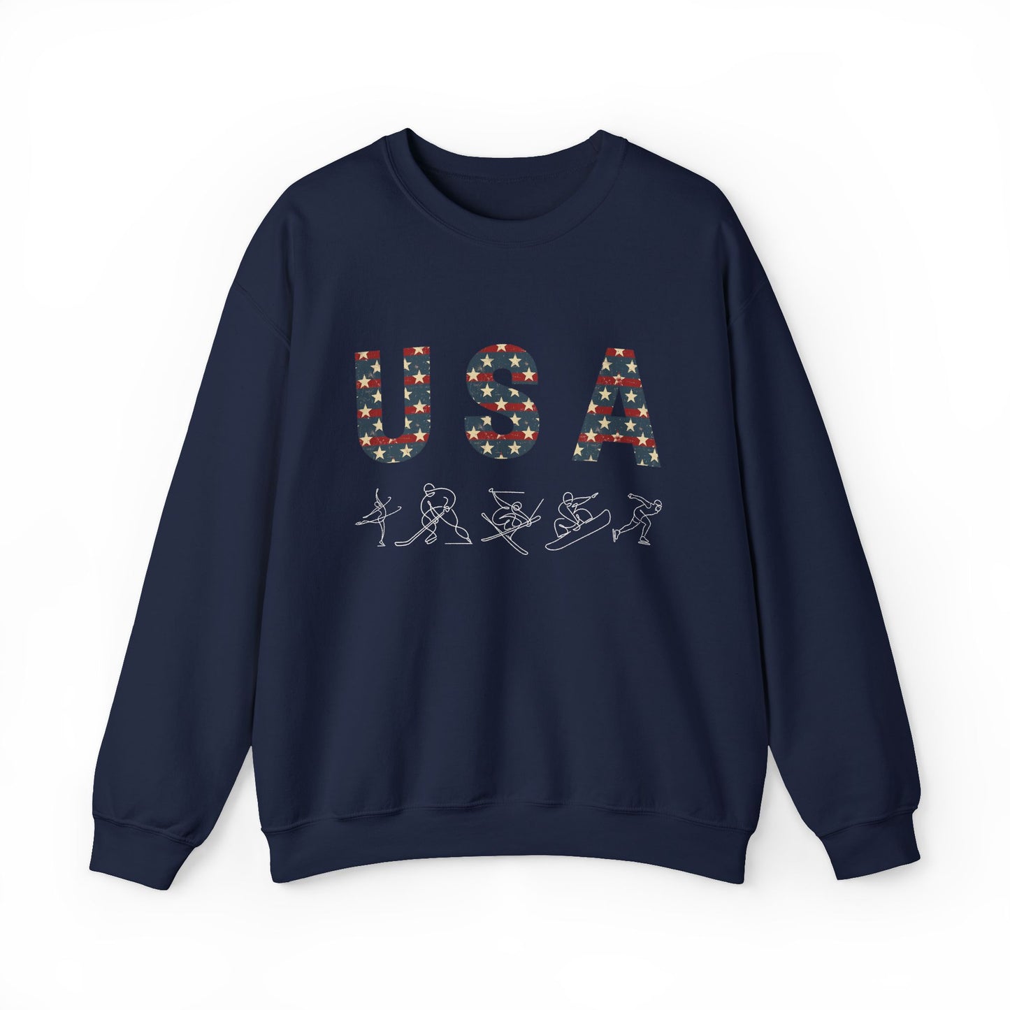 Vintage USA Winter Sports Crewneck Sweatshirt – Navy Blue