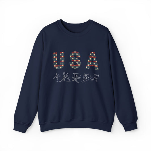 Vintage USA Winter Sports Crewneck Sweatshirt – Navy Blue