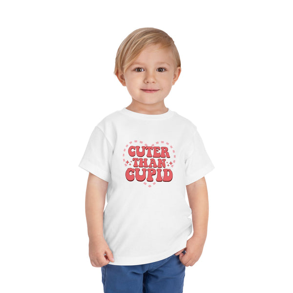 Toddler Valentine’s Day T-Shirt "Cuter Than Cupid" Retro Heart Graphic Tee Soft Unisex Cotton Sizes 2T-5T