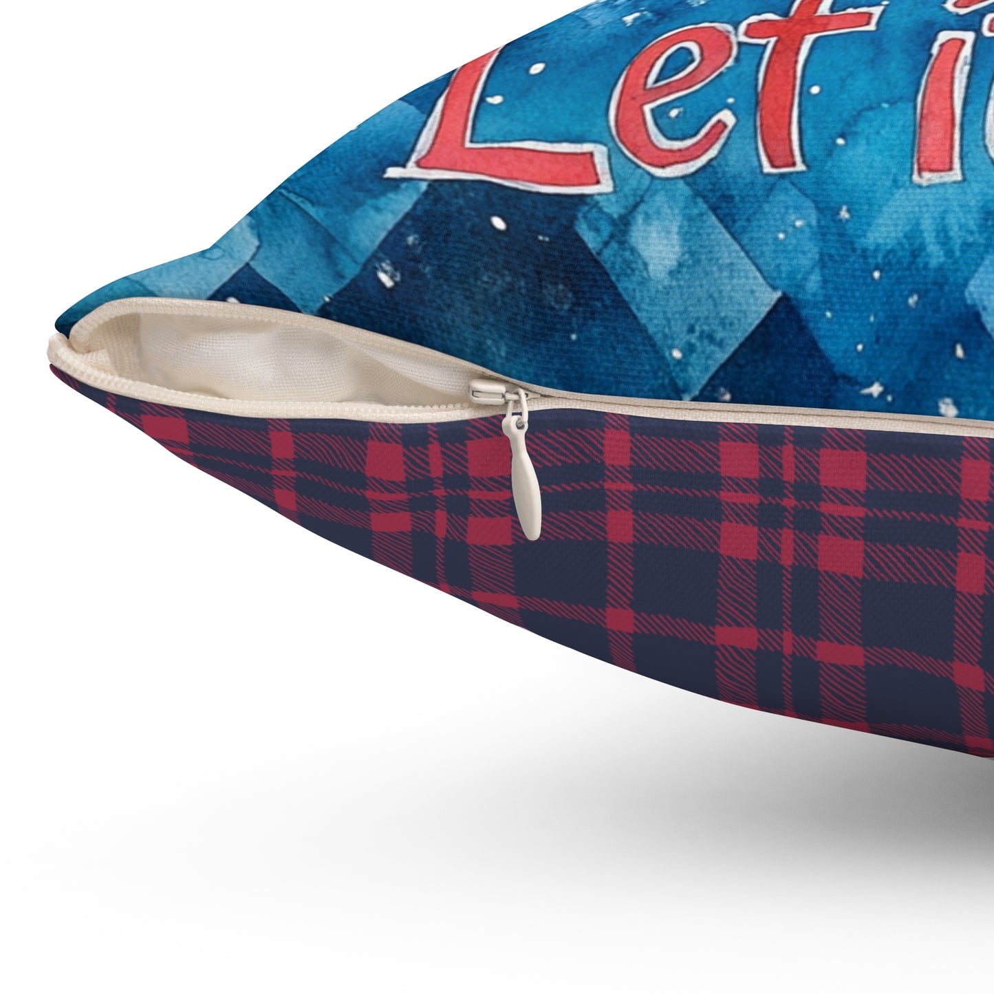 Let It Snow Gnome with Red & Blue Gingham Back - Indoor Throw Pillow