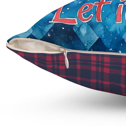 Let It Snow Gnome with Red & Blue Gingham Back - Indoor Throw Pillow