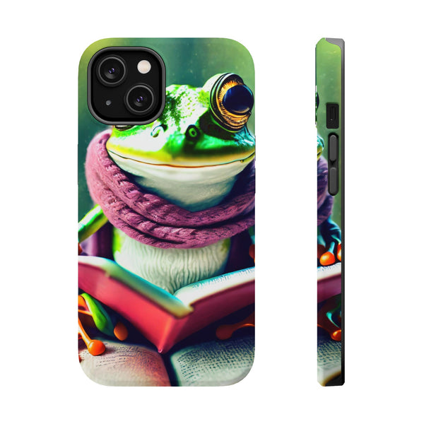 Frog Design Magnetic Tough Case, Studious Frog Magnetic Phone Case for iPhone 15, iPhone 14 Phone Case, iPhone 13 Phone Case