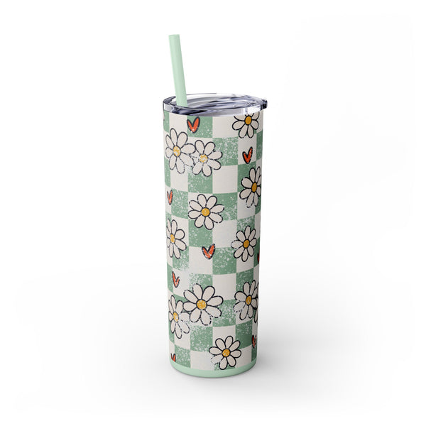 Skinny Tumbler, Daily Daisy Tumbler, Heart Tumbler, 20oz Skinny Tumbler, Skinny Tumbler with Lid and Straw, Floral Tumber