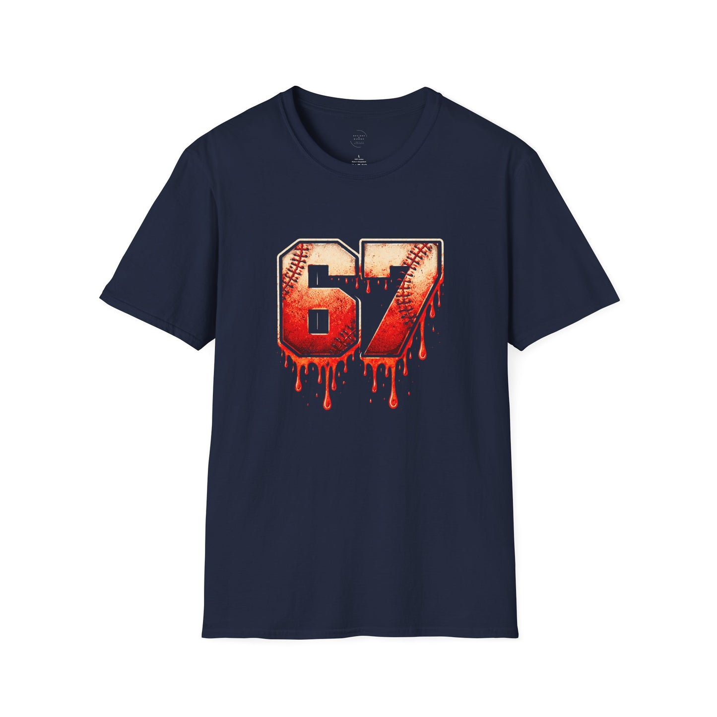 67 Baseball Drip T-Shirt - Vintage Distressed Sports Jersey Style - Grunge Streetwear Graphic Tee for Men & Women