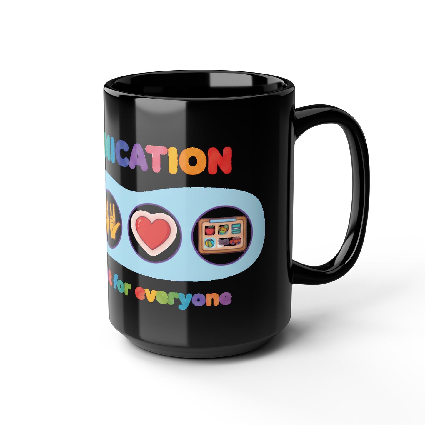 Neurodiversity Communication Mug - 11oz Black Ceramic - Inclusive AAC & ASL Art